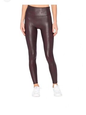 SPANX Faux Leather High-Waist Leggings - Burgundy Plum